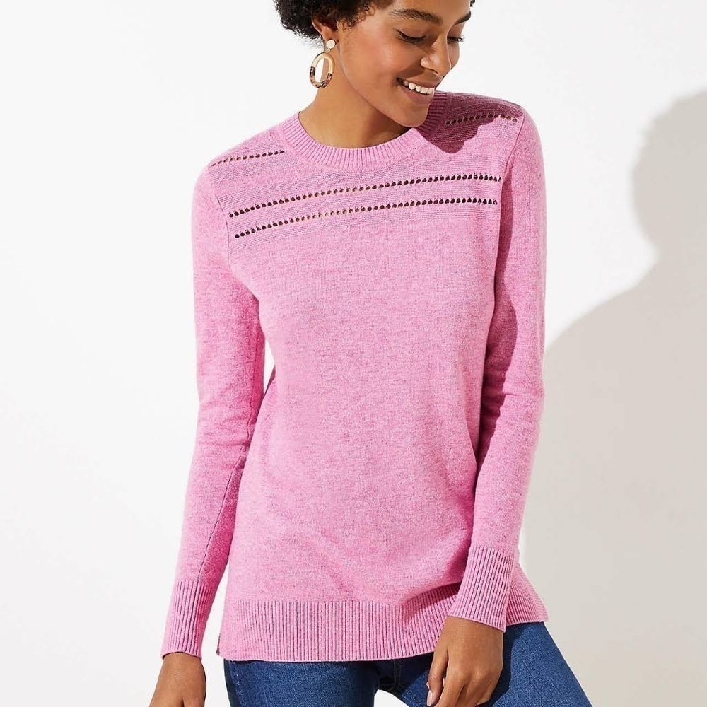 NWOT Loft Stitches Yoke Tunic Sweater | Size Medium | Color Pink